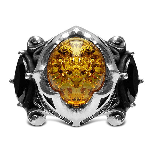 Genuine natural amber ring Silver