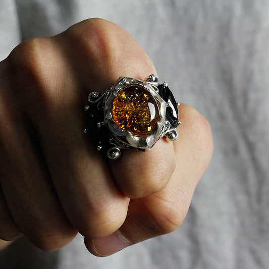 Genuine natural amber ring Silver