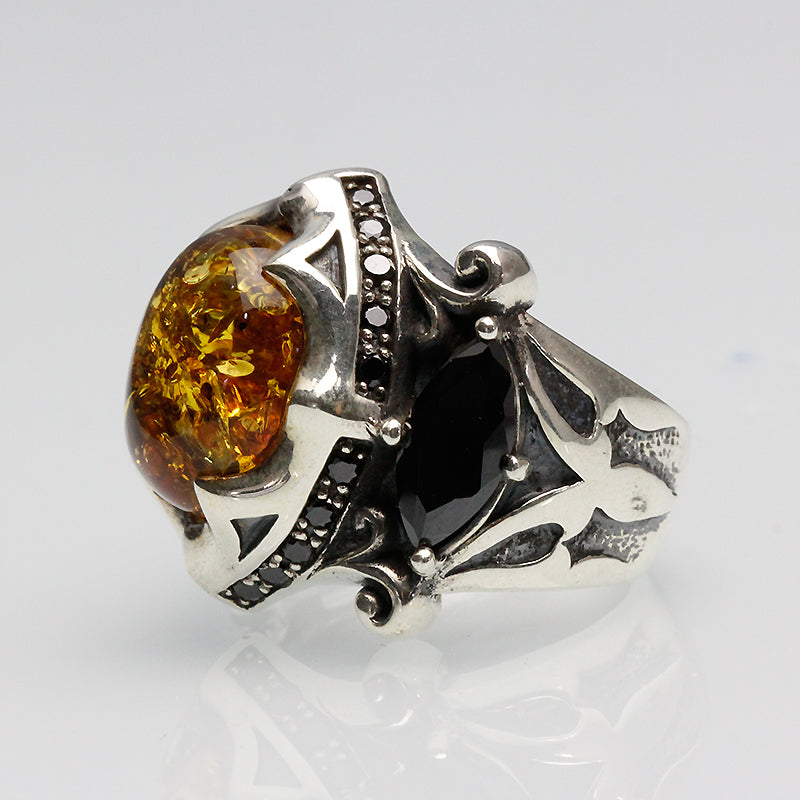 Genuine natural amber ring Silver