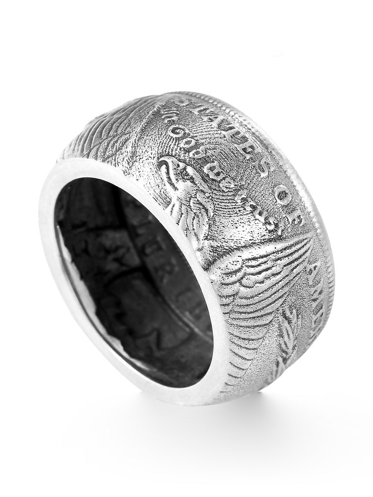 S925 Ancient Silver Coin Ring Men New Trend