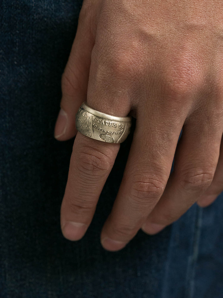 S925 Ancient Silver Coin Ring Men New Trend
