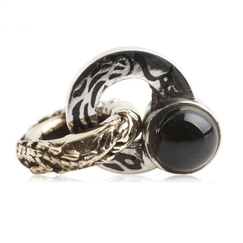 Peacock Totem Dragon Ring Black Agate Stone Earring