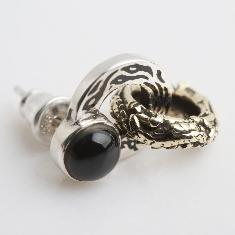 Peacock Totem Dragon Ring Black Agate Stone Earring