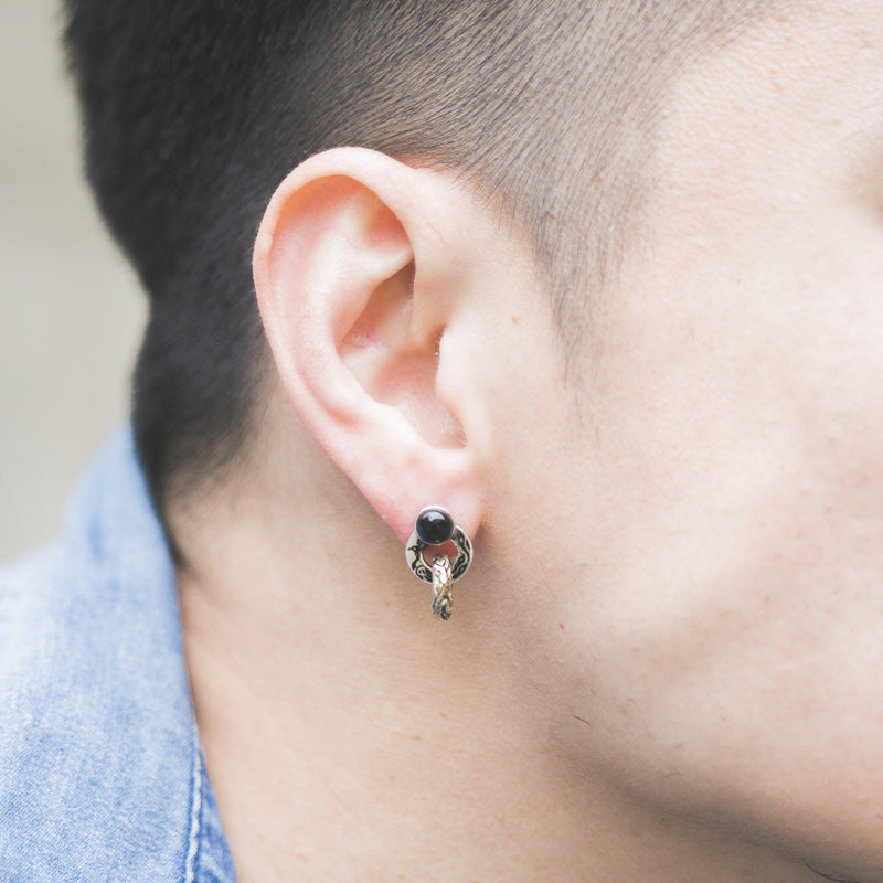 Peacock Totem Dragon Ring Black Agate Stone Earring