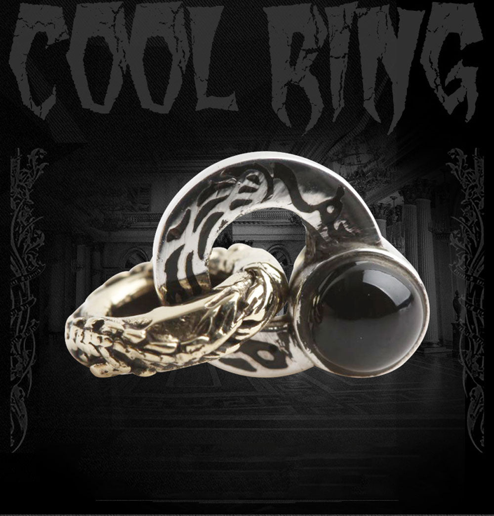 Peacock Totem Dragon Ring Black Agate Stone Earring