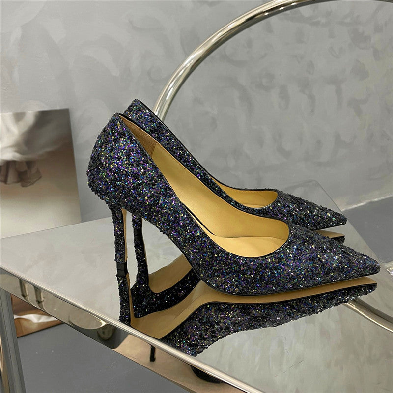 グリッターインレイパールデザインレディースパーティーハイヒール