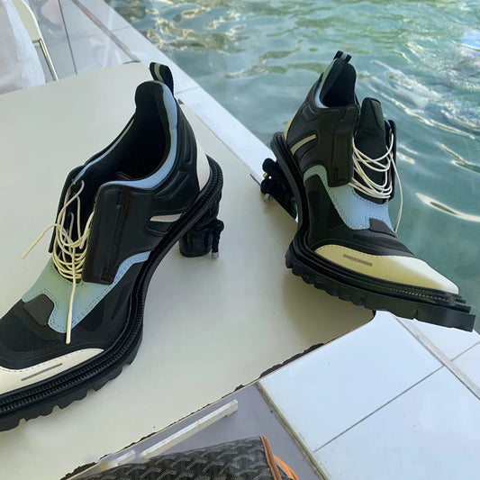 Pointed High-heel Martin Boots with Mixed Colors