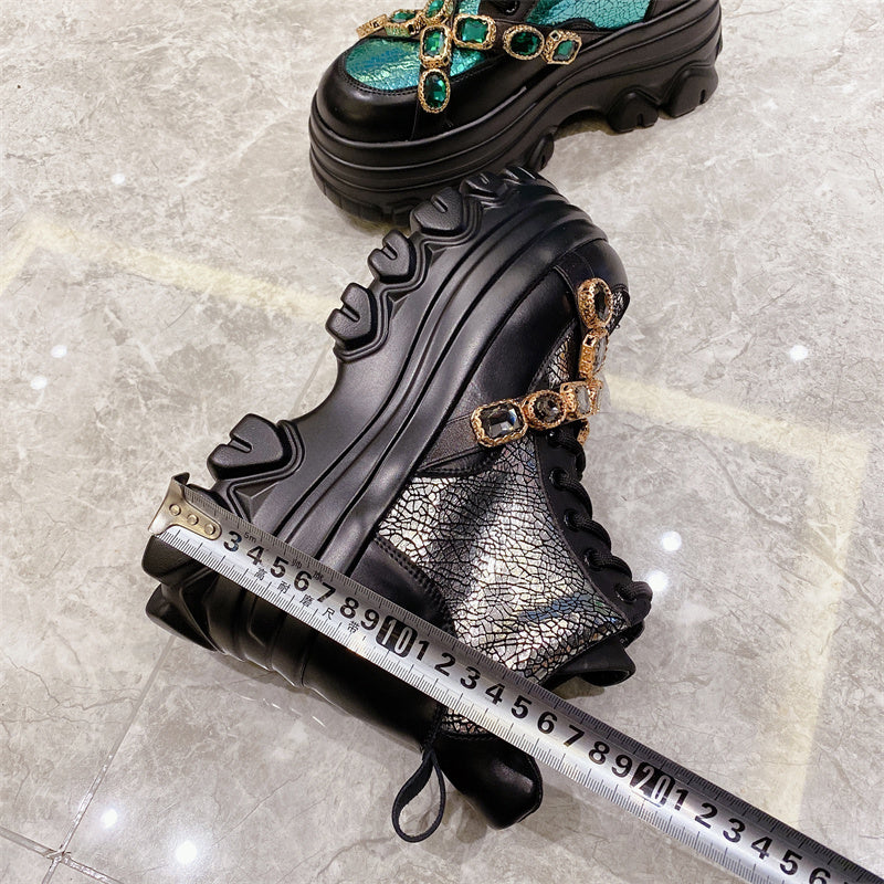 Round Head Rhinestone Metal Chain Platform Shoes Sneakers