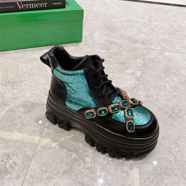 Round Head Rhinestone Metal Chain Platform Shoes Sneakers