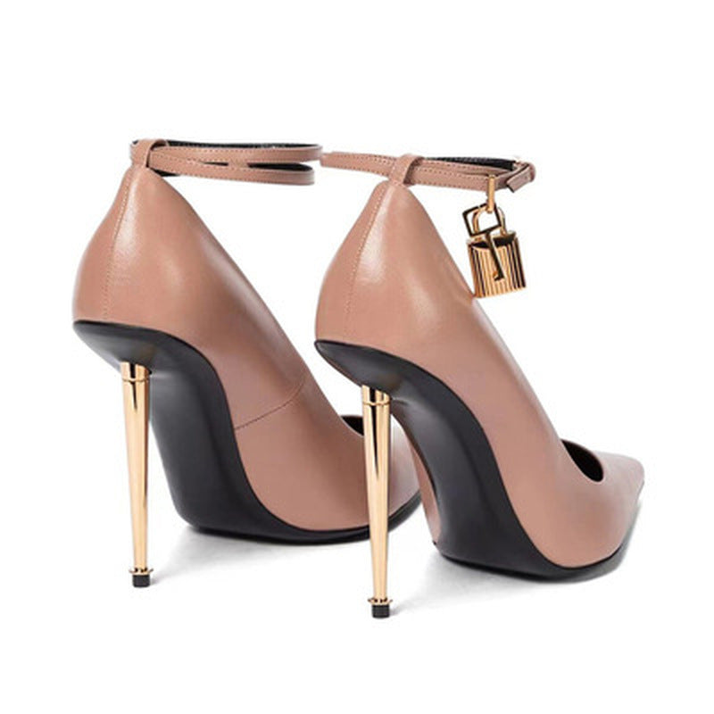 Pointed Metal Lock Buckle Single Shoe Leopard Print