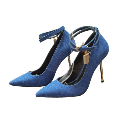 Pointed Metal Lock Buckle Single Shoe Leopard Print