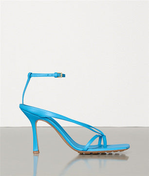 Square-toe Sheepskin Nude Color Stiletto Sandals