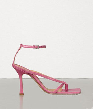 Square-toe Sheepskin Nude Color Stiletto Sandals