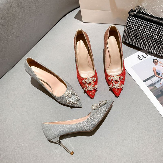 パールの浅い口の花嫁介添人用ウェディングシューズ