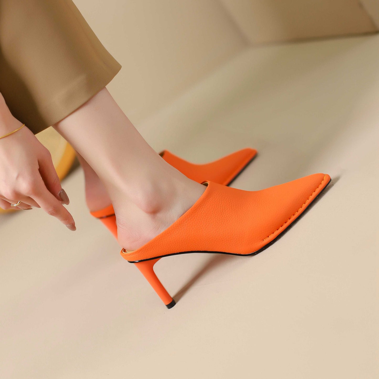 Full Grain Leather Pointed Toe Stiletto High Heels Candy Colors
