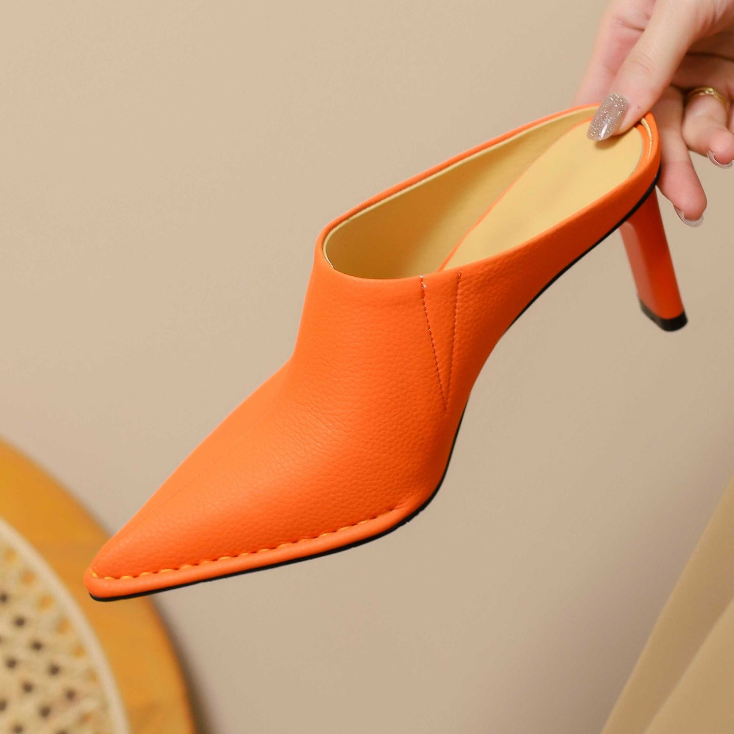 Full Grain Leather Pointed Toe Stiletto High Heels Candy Colors