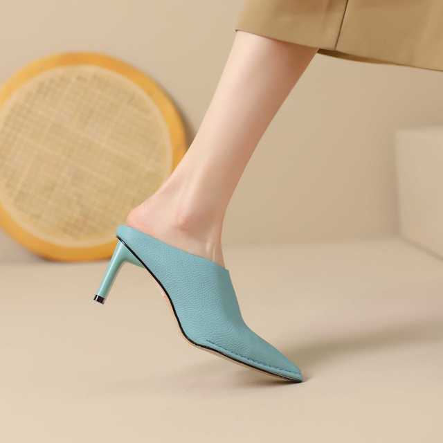 Full Grain Leather Pointed Toe Stiletto High Heels Candy Colors
