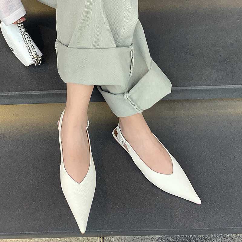 Genuine Leather Pointed Toe Low Heel Slingbacks Shoes Women