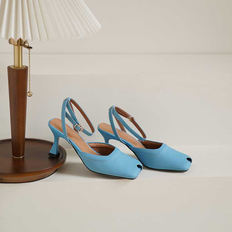 Genuine Leather Peep Toe High Heels Slingbacks Frenchelegant