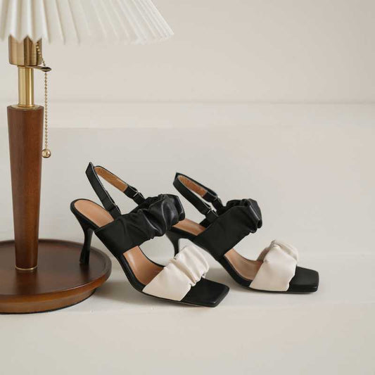 薄型ハイヒール ミックスカラー フレンチバックルストラップ レディースサンダル