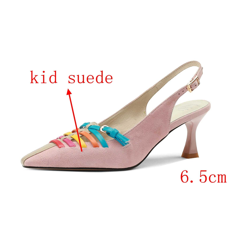 Kid Suede Small Square Toe Thin High Heels  Rainbow Color