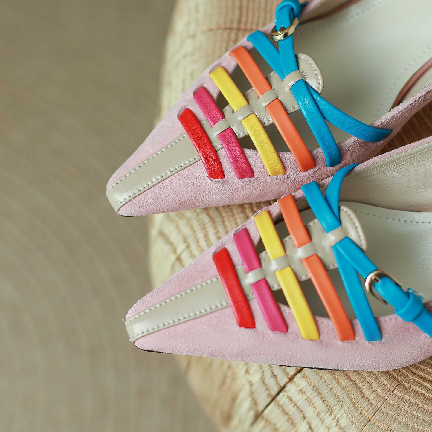 Kid Suede Small Square Toe Thin High Heels  Rainbow Color