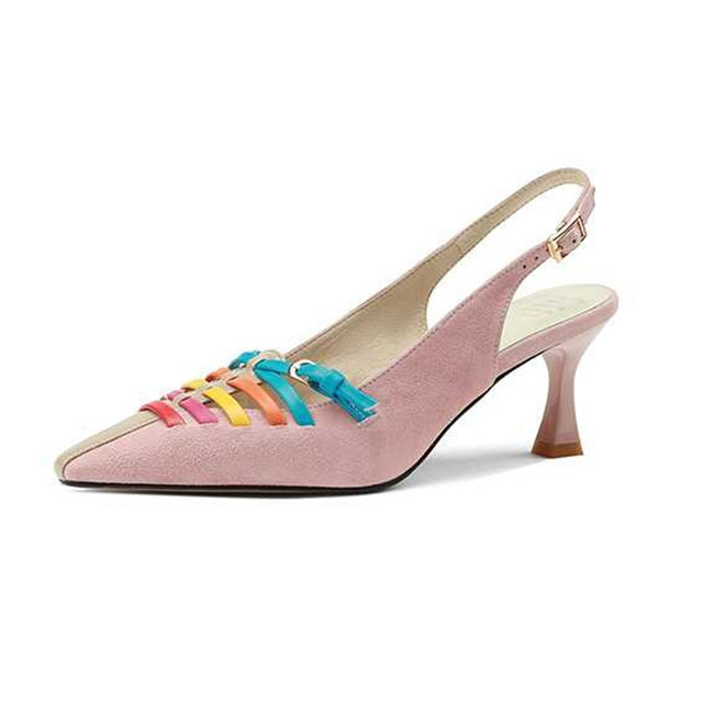 Kid Suede Small Square Toe Thin High Heels  Rainbow Color