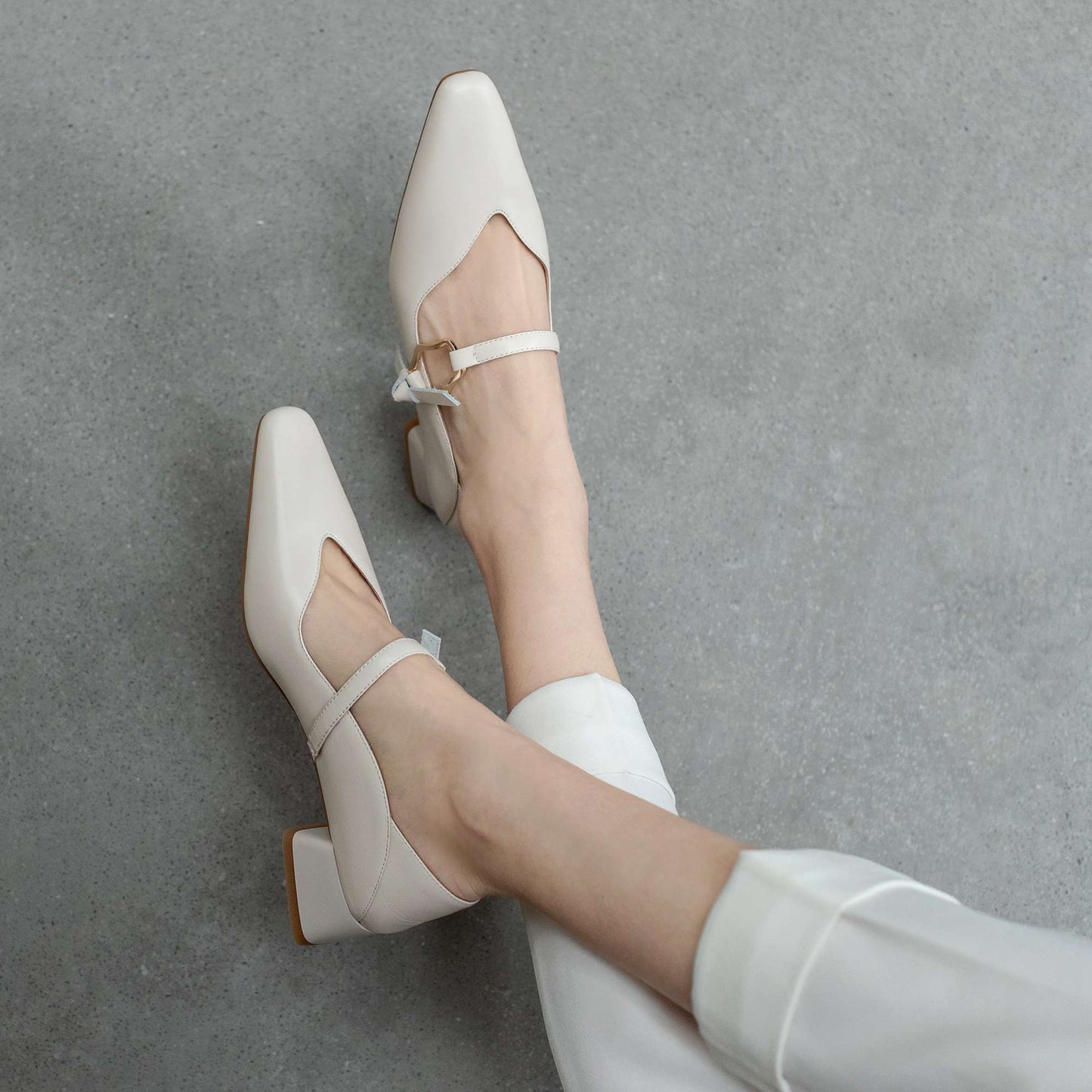 Genuine Leather Square Toe Med Heel Women Pumps