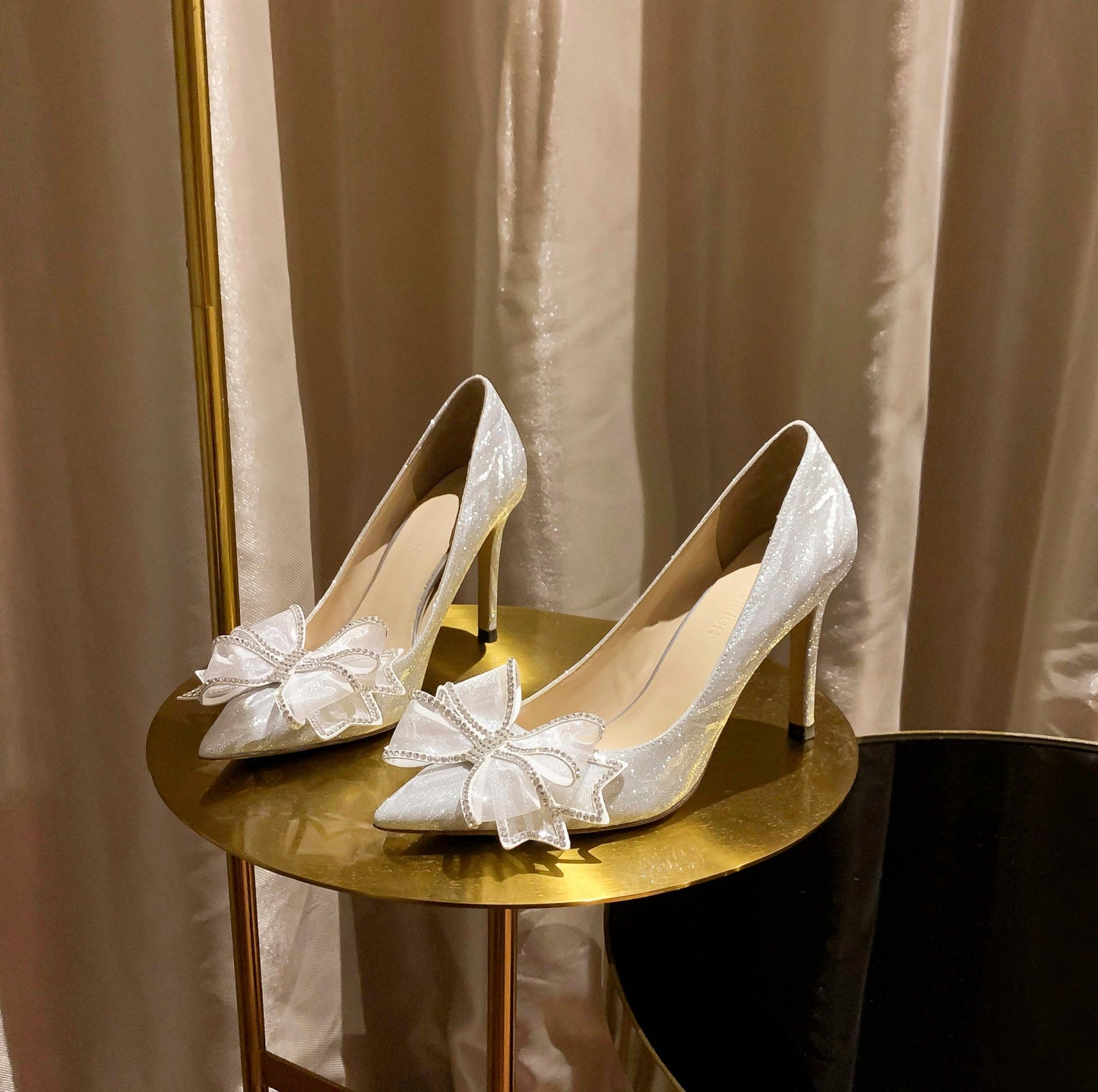 Silver Rhinestone Butterfly Wedding Shoes Pointed Toe