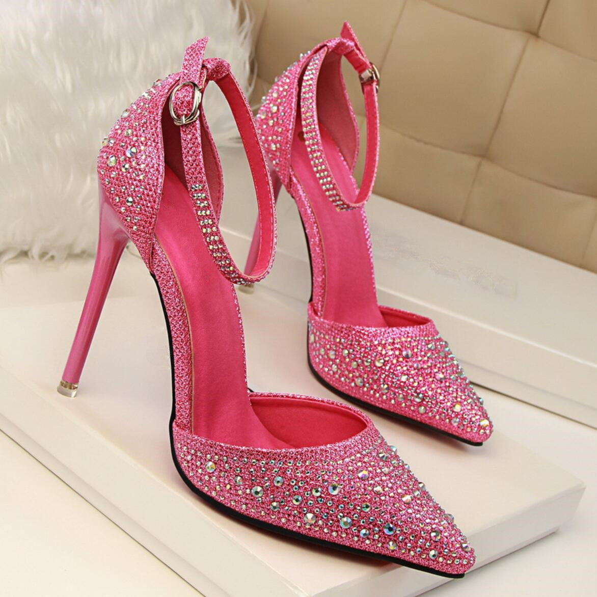 Women Pumps Sandals Rhinestone High-heeled Shallow Mouth