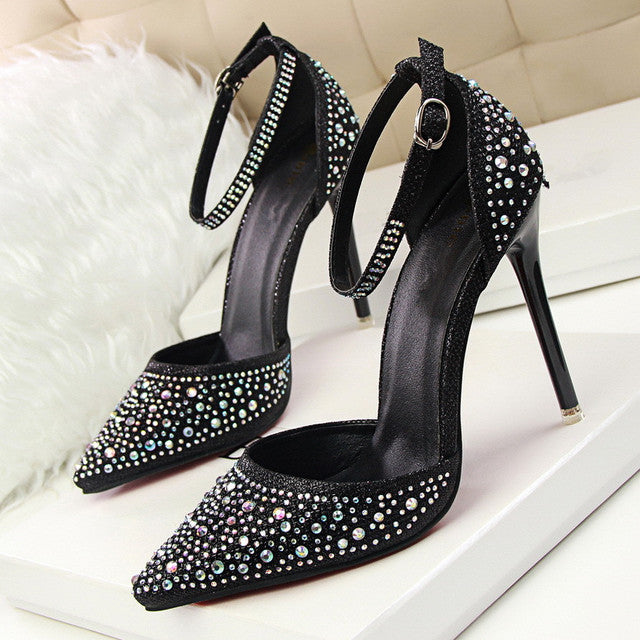Women Pumps Sandals Rhinestone High-heeled Shallow Mouth