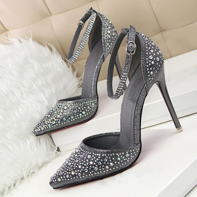 Women Pumps Sandals Rhinestone High-heeled Shallow Mouth