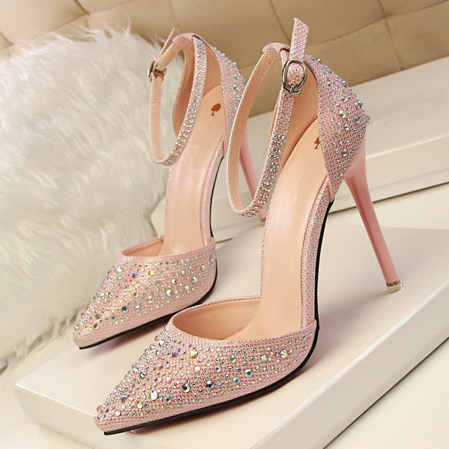 Women Pumps Sandals Rhinestone High-heeled Shallow Mouth