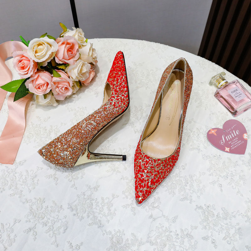 尖ったウェディングシューズ レディース 色が変わるハイヒール