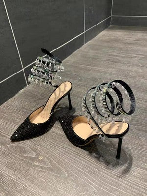 Bling Gradient Strap High Heels Slingback Snake Winding Crystal
