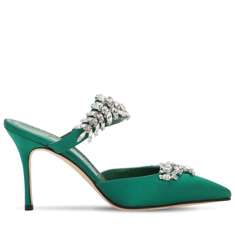 スティレットラインストーンシングルシューズサテンウェディングシューズスリッパ