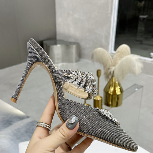 スティレットラインストーンシングルシューズサテンウェディングシューズスリッパ