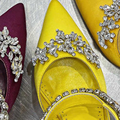 スティレットラインストーンシングルシューズサテンウェディングシューズスリッパ