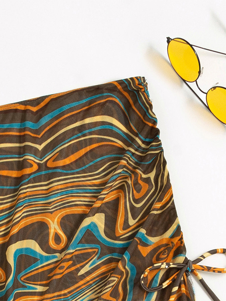 Print Bikini 2022 Mesh 3 pieces set Sexy Swimsuit Women