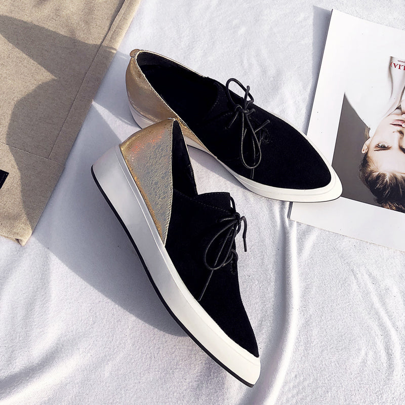 Women Flats Oxford Shoes Genuine Leather Loafers