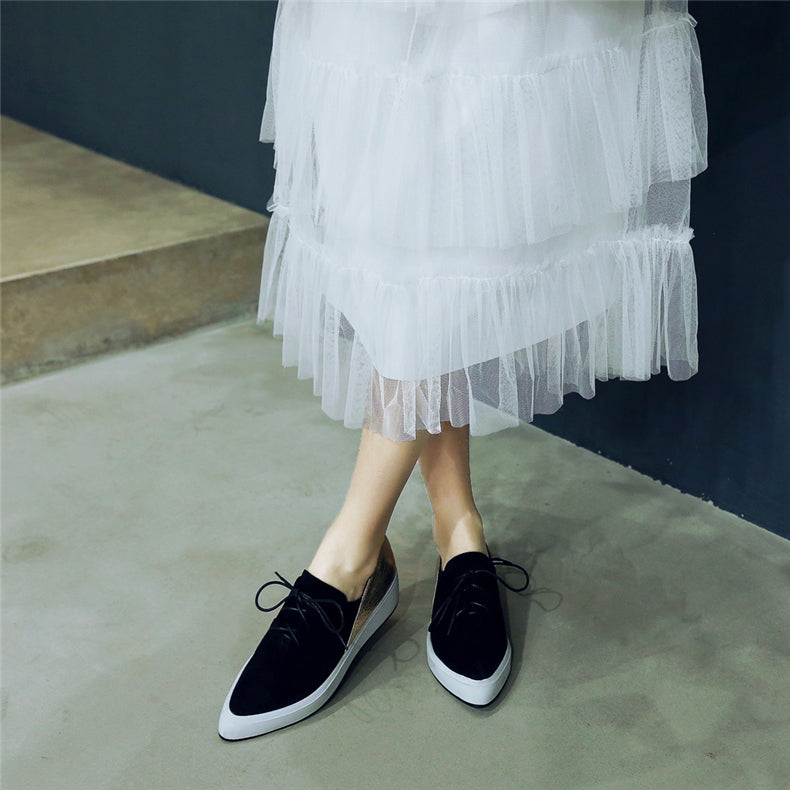 Women Flats Oxford Shoes Genuine Leather Loafers