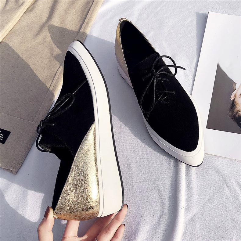 Women Flats Oxford Shoes Genuine Leather Loafers