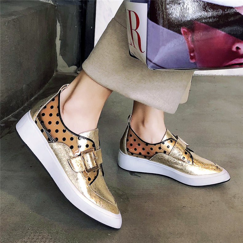 Women  Leather Flat Laces Platform Loafers