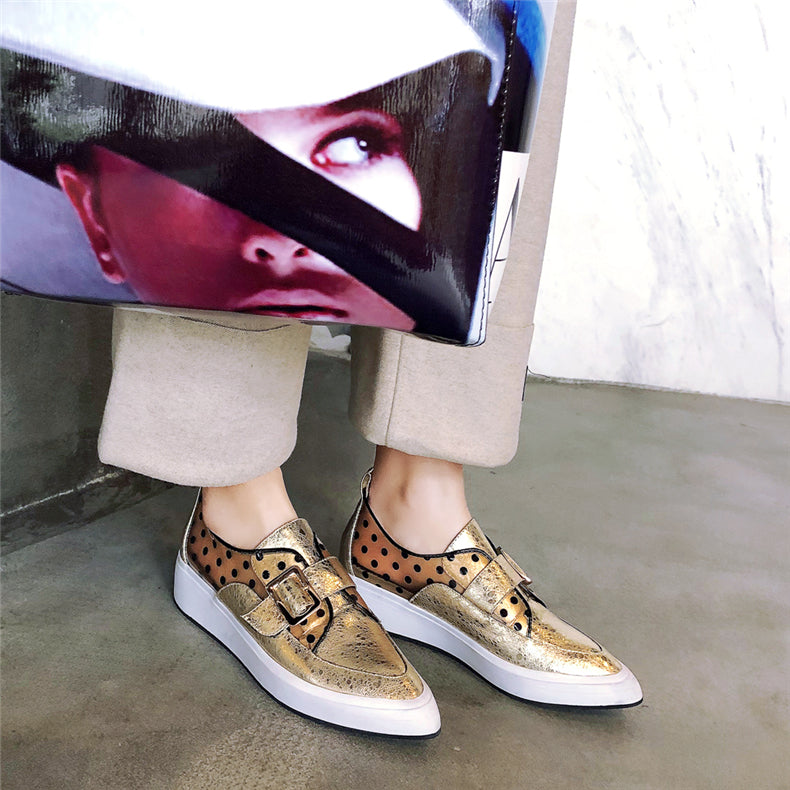 Women  Leather Flat Laces Platform Loafers