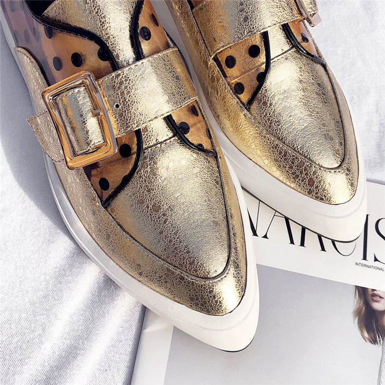 Women  Leather Flat Laces Platform Loafers