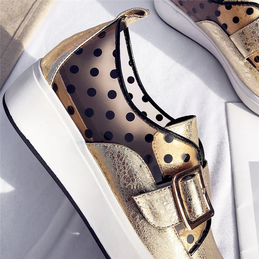 Women  Leather Flat Laces Platform Loafers