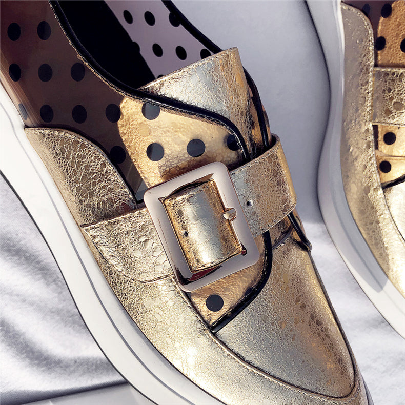 Women  Leather Flat Laces Platform Loafers