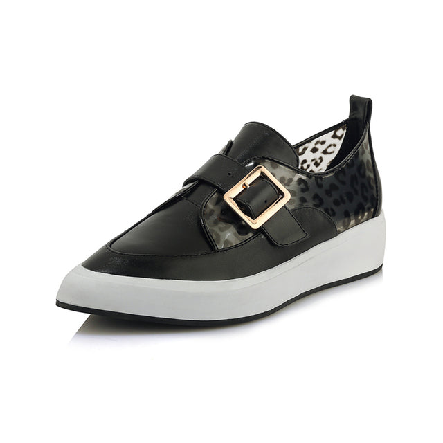 Women  Leather Flat Laces Platform Loafers