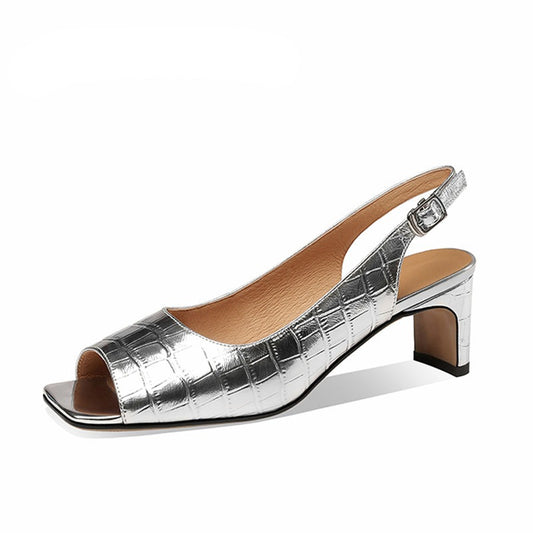 フィッシュマウス本革厚底ヒールシューズレディース