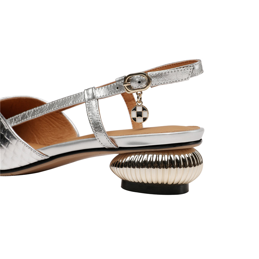 レディースサンダル ポインテッドトゥ 本革 厚底ヒール